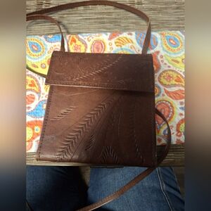 Stylish Brown Embossed Crossbody Bag